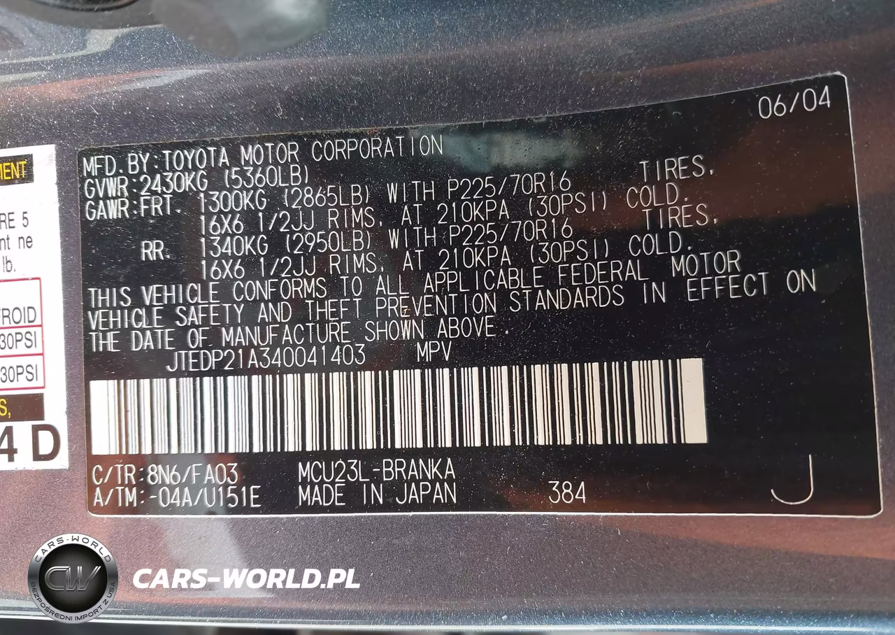 2004 Toyota Highlander V6 VIN:JTEDP21A340041403 - 9