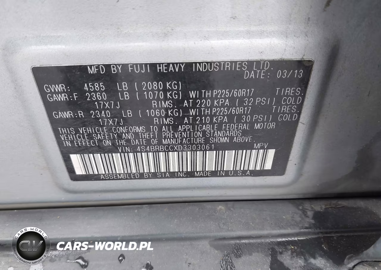 2013 Subaru Outback 2.5I Premium VIN:4S4BRBCCXD3303061 - 9