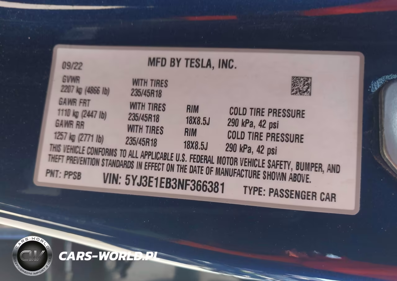 2022 Tesla Model 3 Long Range Dual Motor All-Wheel Drive VIN:5YJ3E1EB3NF366381 - 9