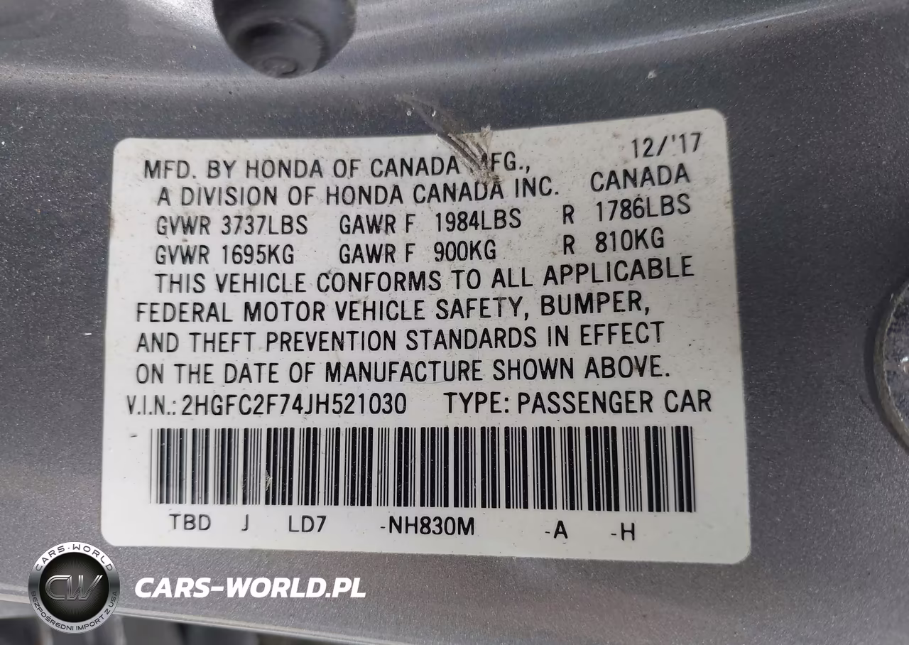 2018 Honda Civic Ex VIN:2HGFC2F74JH521030 - 9