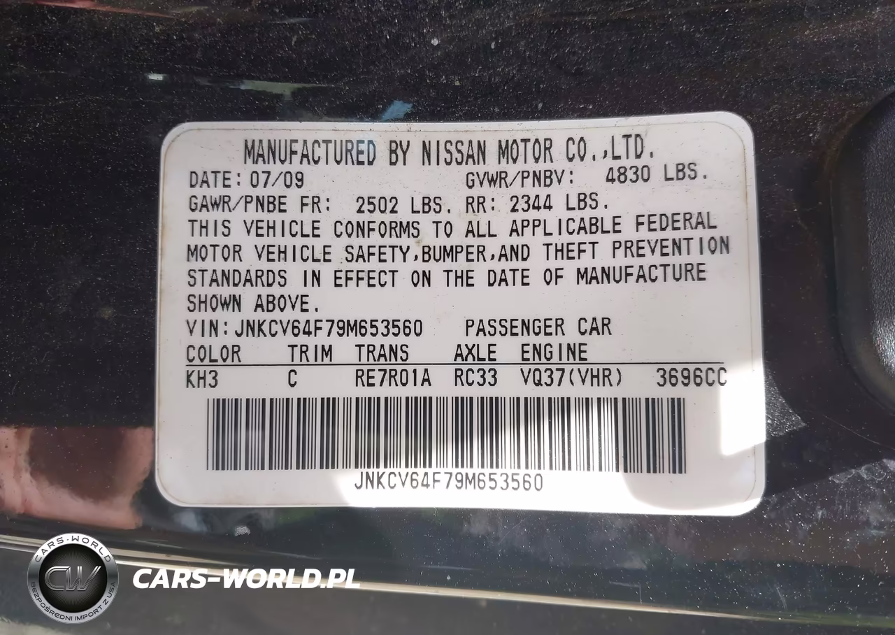 2009 Infiniti G37X VIN:JNKCV64F79M653560 - 9