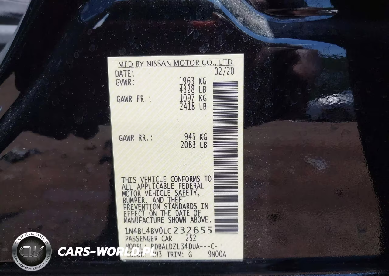 2020 Nissan Altima S Fwd VIN:1N4BL4BV0LC232655 - 9