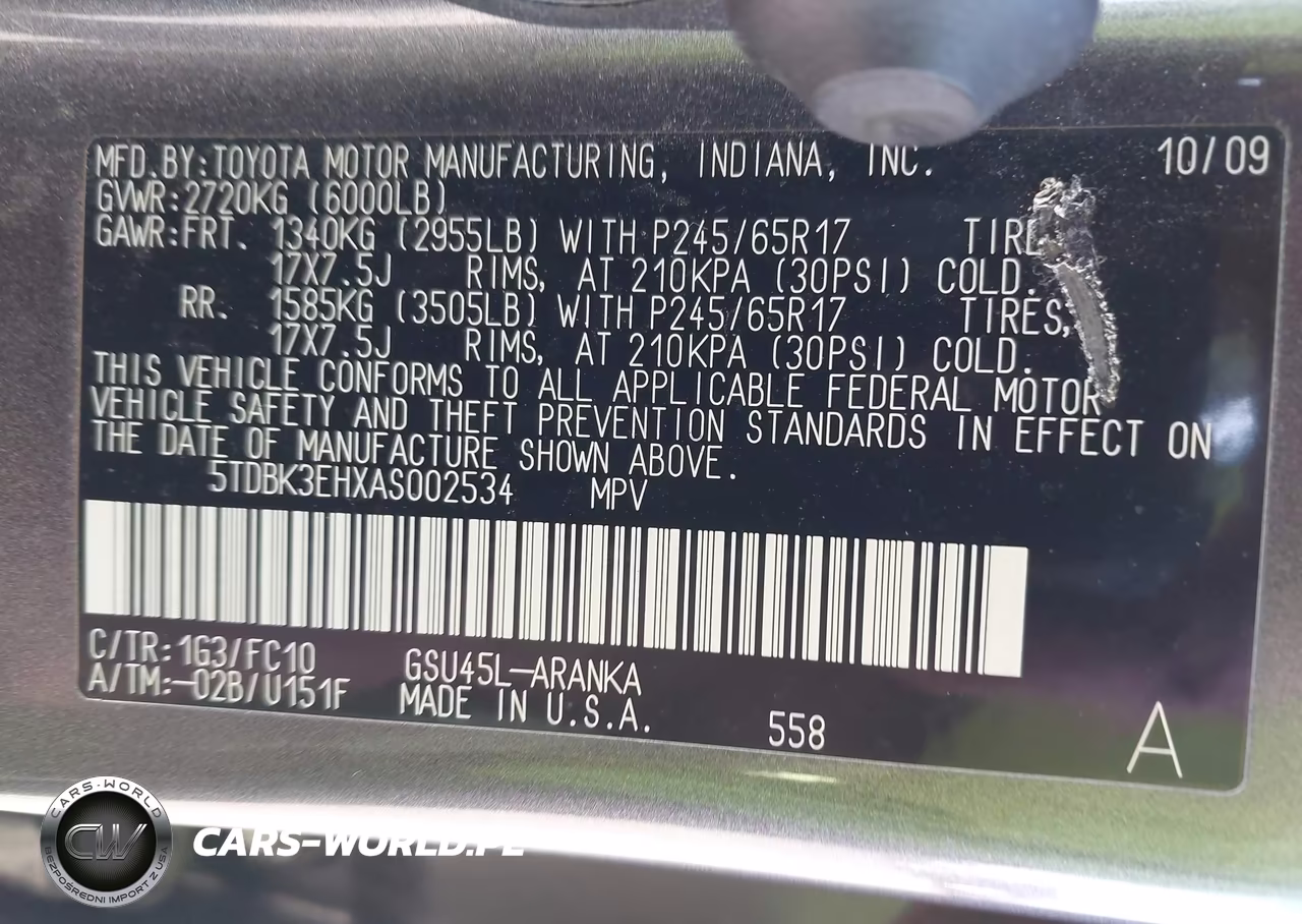 2010 Toyota Highlander Base V6 VIN:5TDBK3EHXAS002534 - 9
