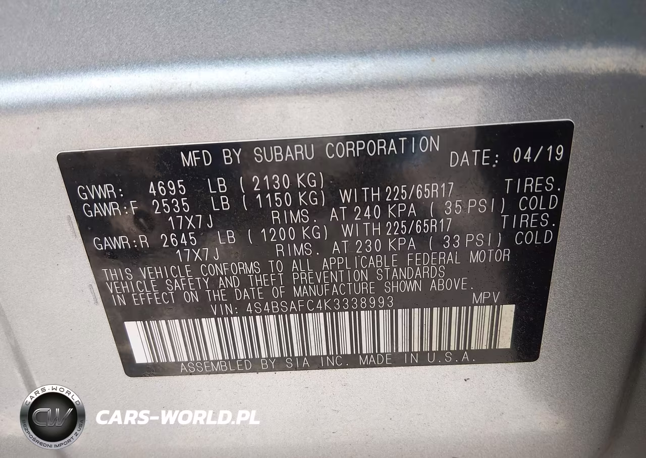 2019 Subaru Outback 2.5I Premium VIN:4S4BSAFC4K3338993 - 9
