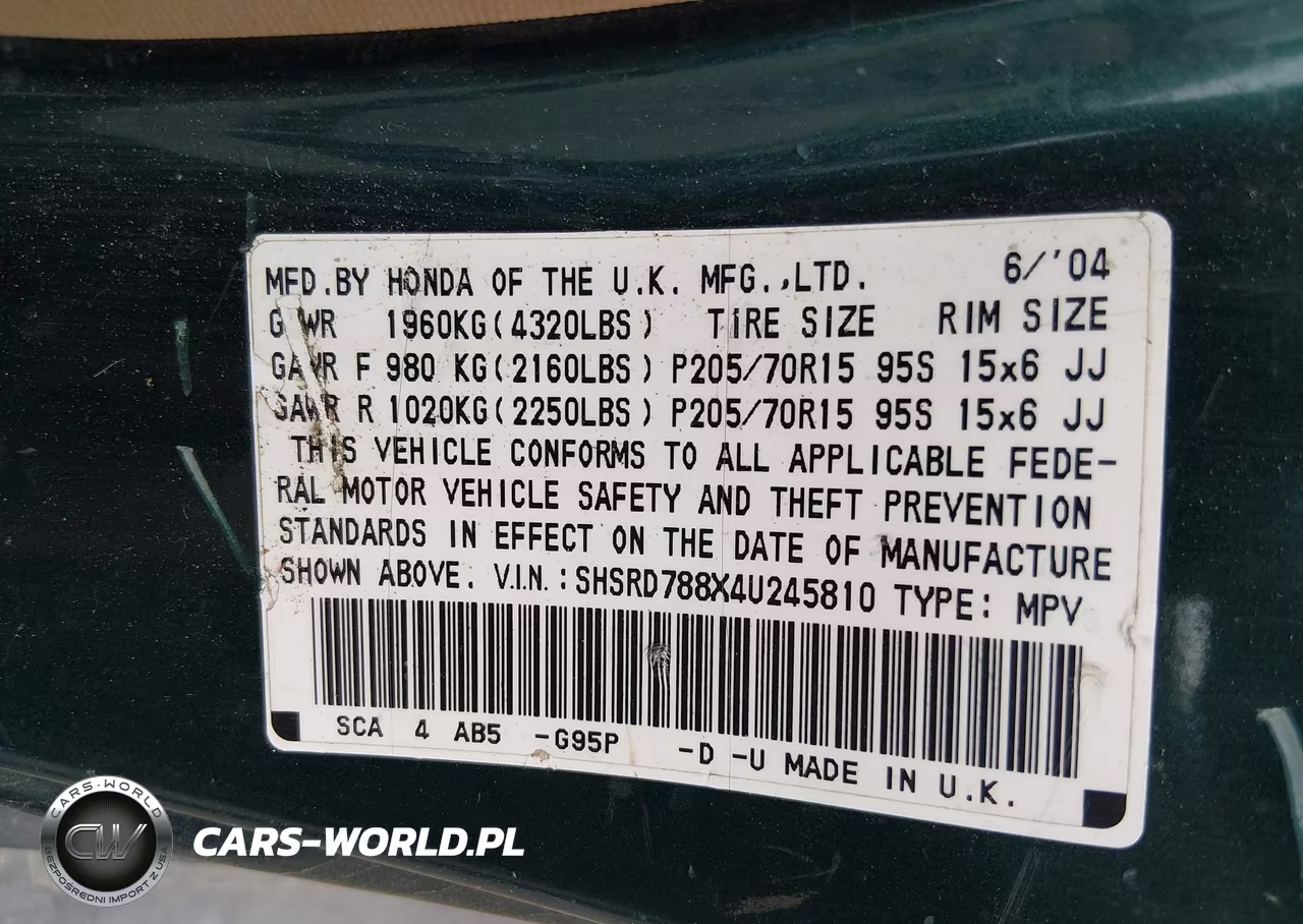 2004 Honda Cr-V Ex VIN:SHSRD788X4U245810 - 9