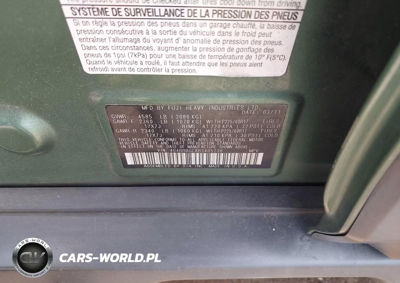 2011 Subaru Outback 2.5I Premium VIN:4S4BRBGC8B3405238 - 9