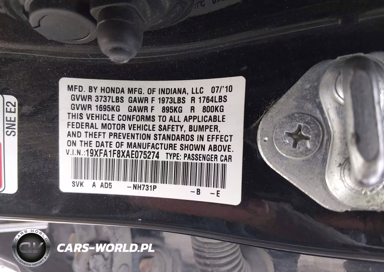 2010 Honda Civic Ex VIN:19XFA1F8XAE075274 - 9