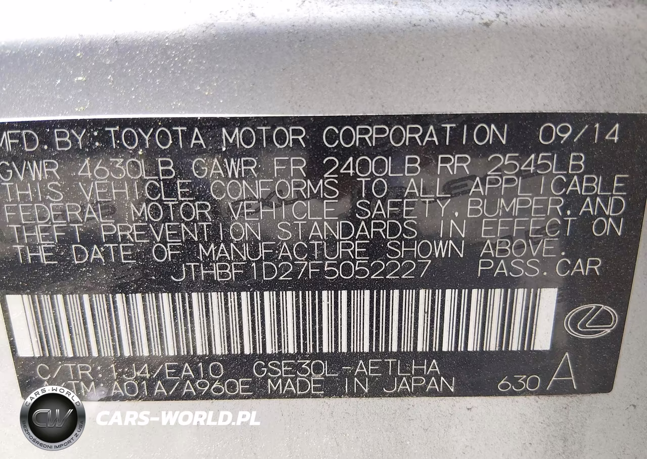 2015 Lexus Is 250 VIN:JTHBF1D27F5052227 - 9