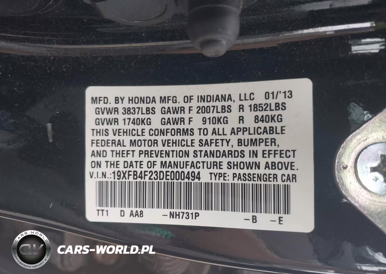 2013 Honda Civic Hybrid VIN:19XFB4F23DE000494 - 9