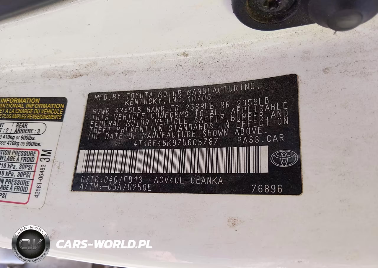 2007 Toyota Camry Le VIN:4T1BE46K97U605787 - 9