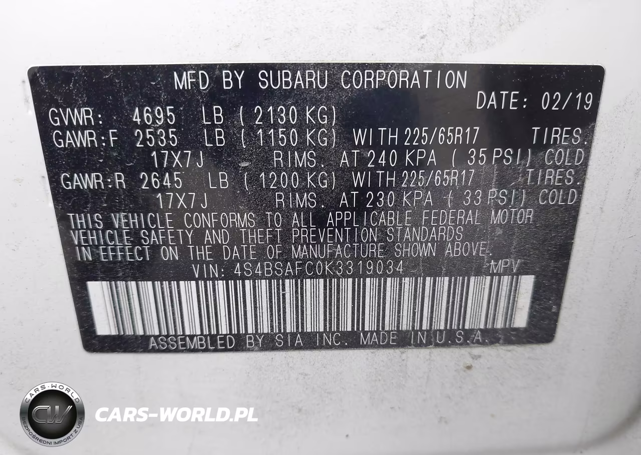 2019 Subaru Outback 2.5I Premium VIN:4S4BSAFC0K3319034 - 9