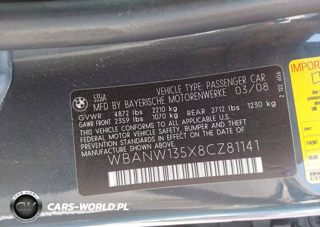 2008 BMW 535I VIN:WBANW135X8CZ81141 - 9