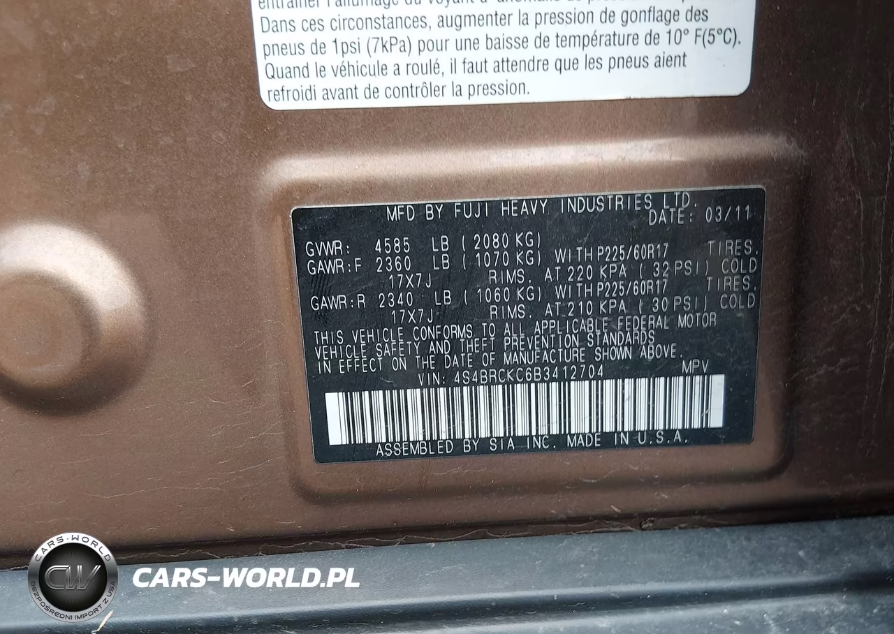 2011 Subaru Outback 2.5I Limited VIN:4S4BRCKC6B3412704 - 9