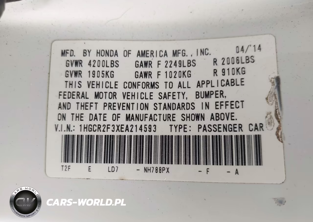 2014 Honda Accord Lx VIN:1HGCR2F3XEA214593 - 9