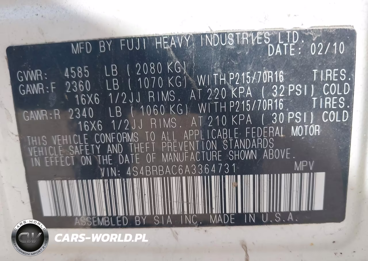 2010 Subaru Outback 2.5I VIN:4S4BRBAC6A3364731 - 9