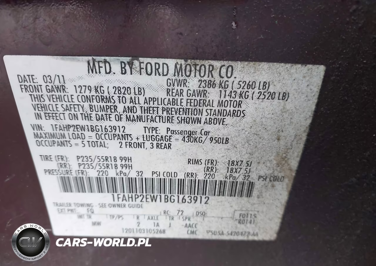 2011 Ford Taurus Sel VIN:1FAHP2EW1BG163912 - 9