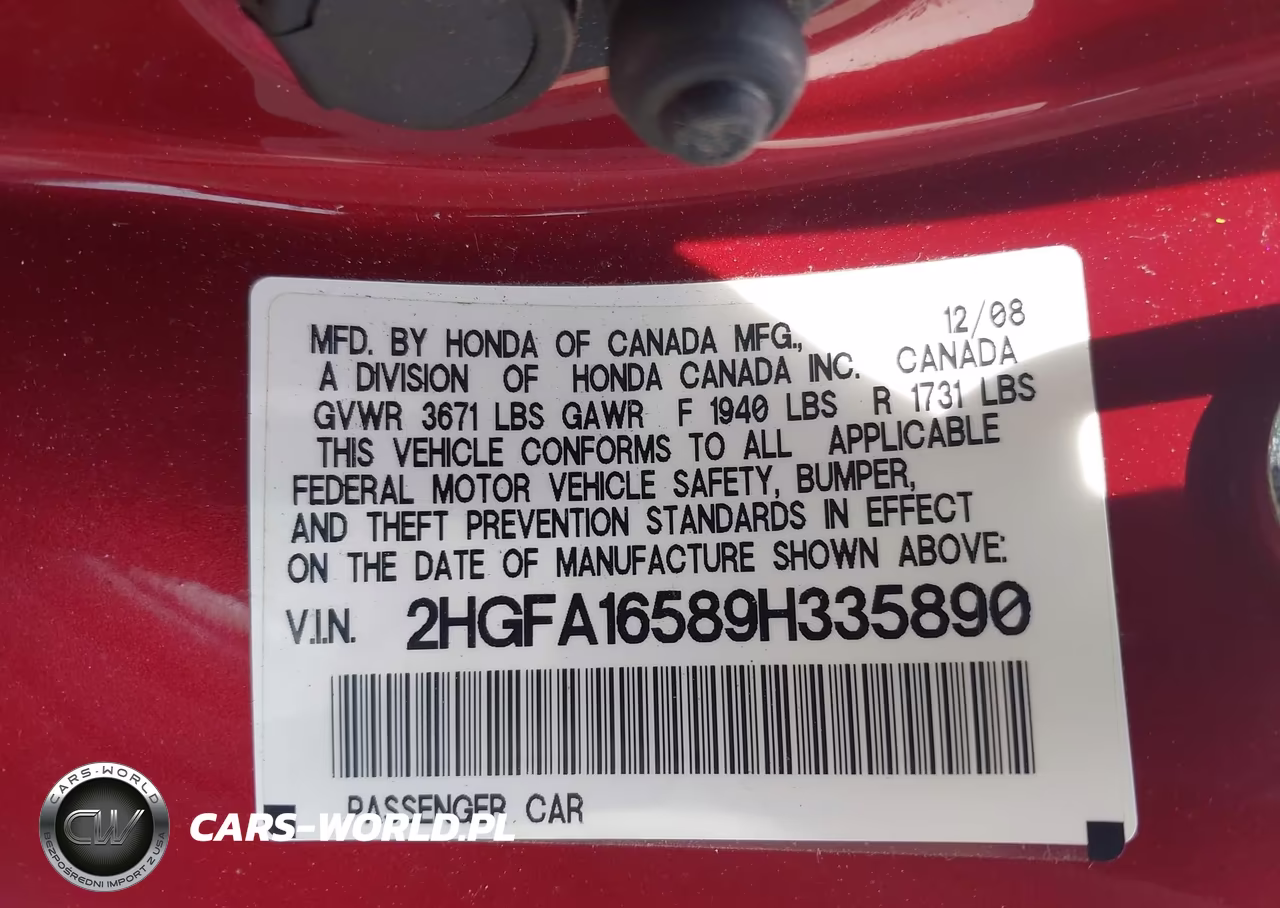 2009 Honda Civic Lx VIN:2HGFA16589H335890 - 9