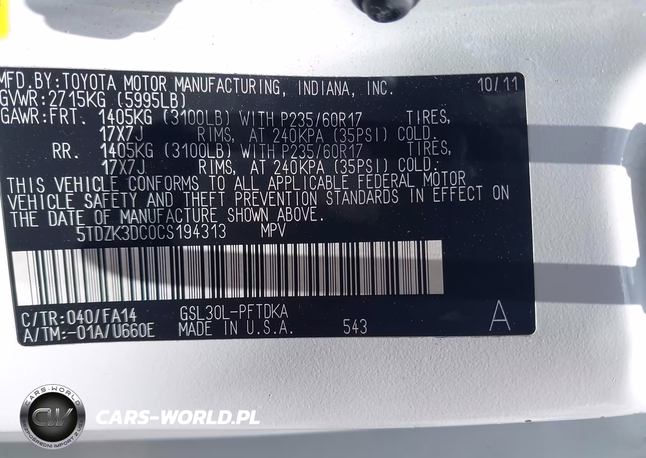 2012 Toyota Sienna Base V6 7 Passenger VIN:5TDZK3DC0CS194313 - 9