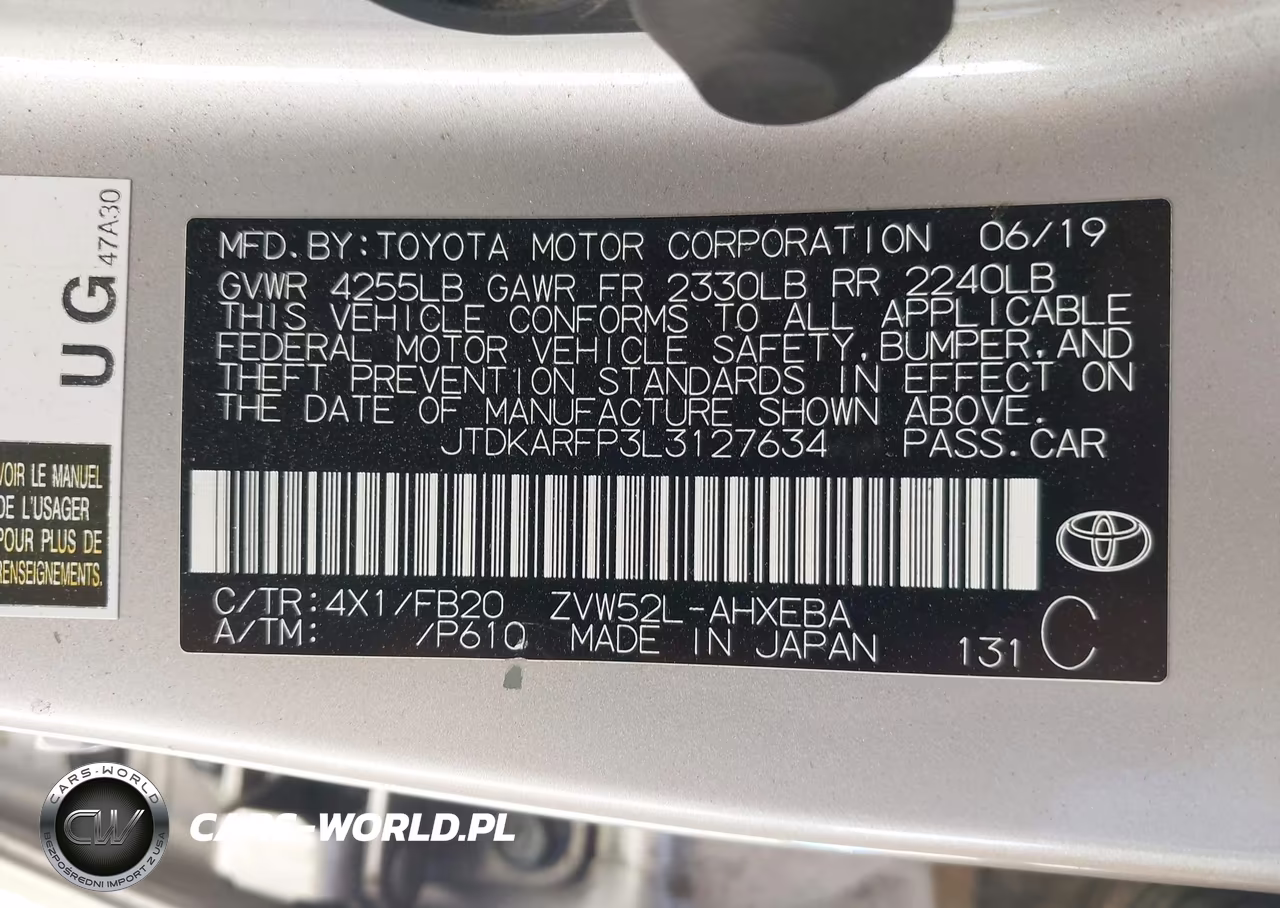 2020 Toyota Prius Prime Le VIN:JTDKARFP3L3127634 - 9