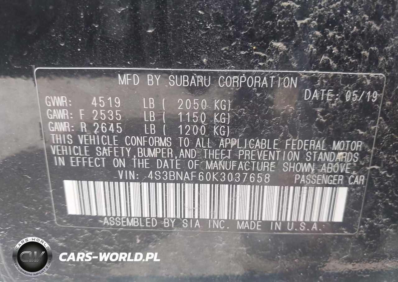2019 Subaru Legacy 2.5I Premium VIN:4S3BNAF60K3037658 - 9