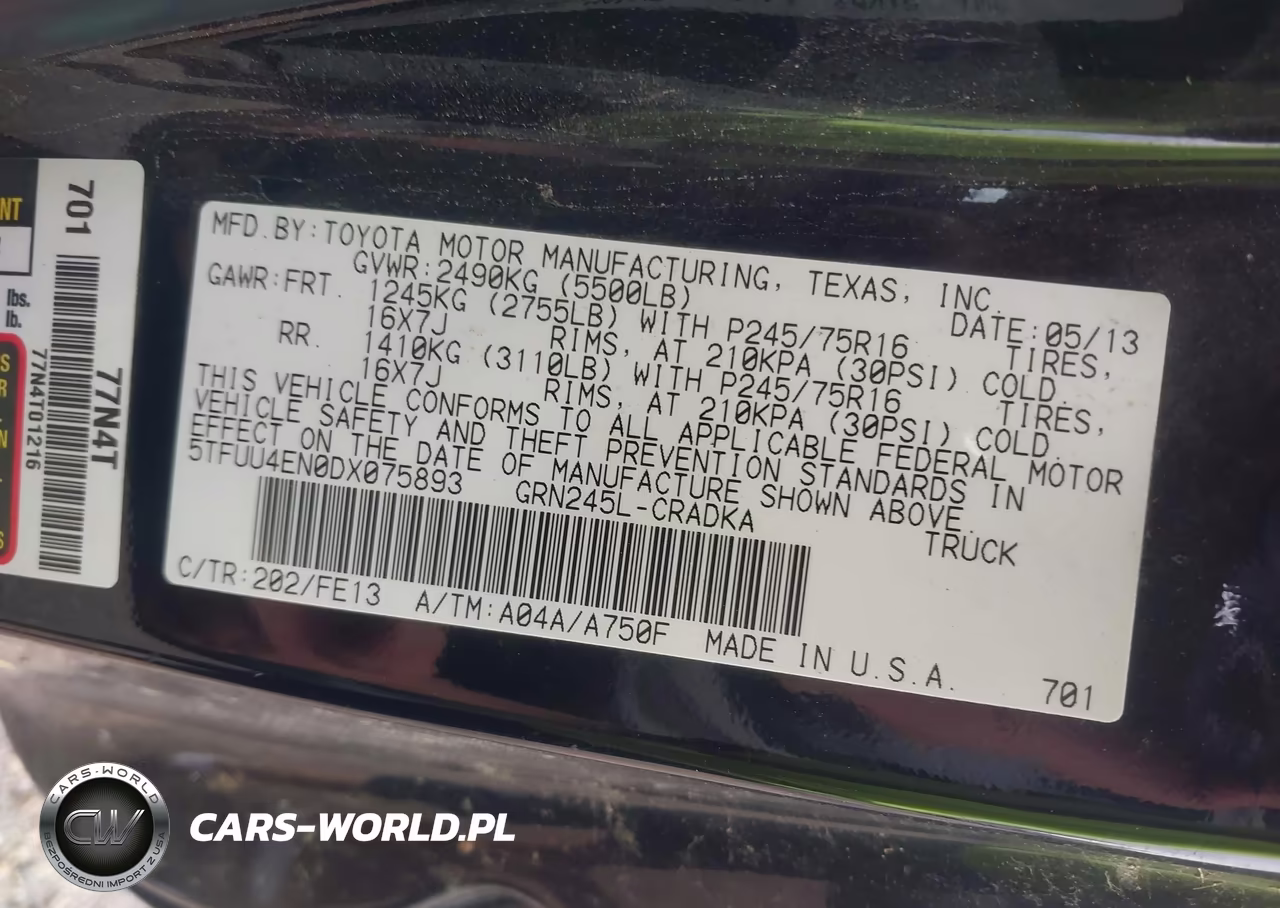 2013 Toyota Tacoma Base V6 VIN:5TFUU4EN0DX075893 - 9