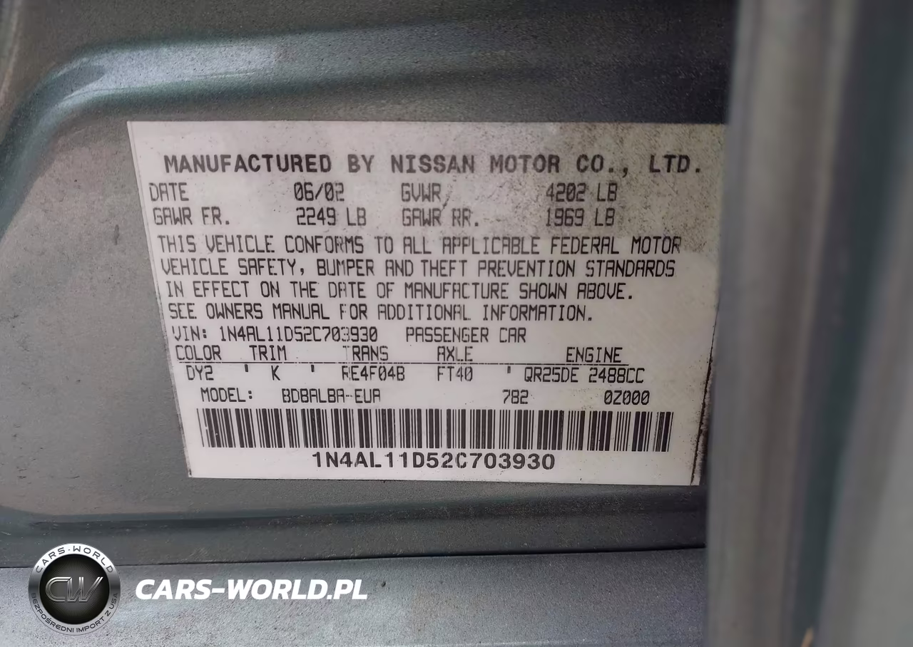 2002 Nissan Altima 2.5 S VIN:1N4AL11D52C703930 - 9