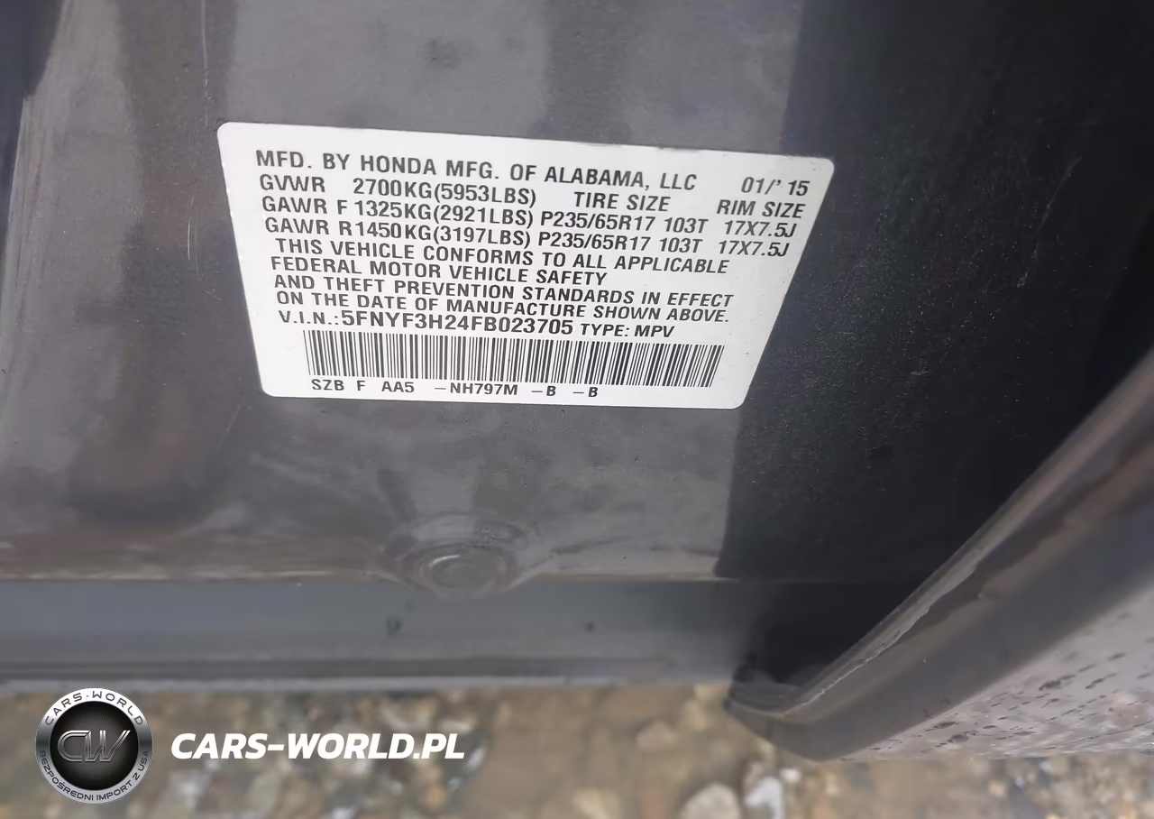 2015 Honda Pilot Lx VIN:5FNYF3H24FB023705 - 9