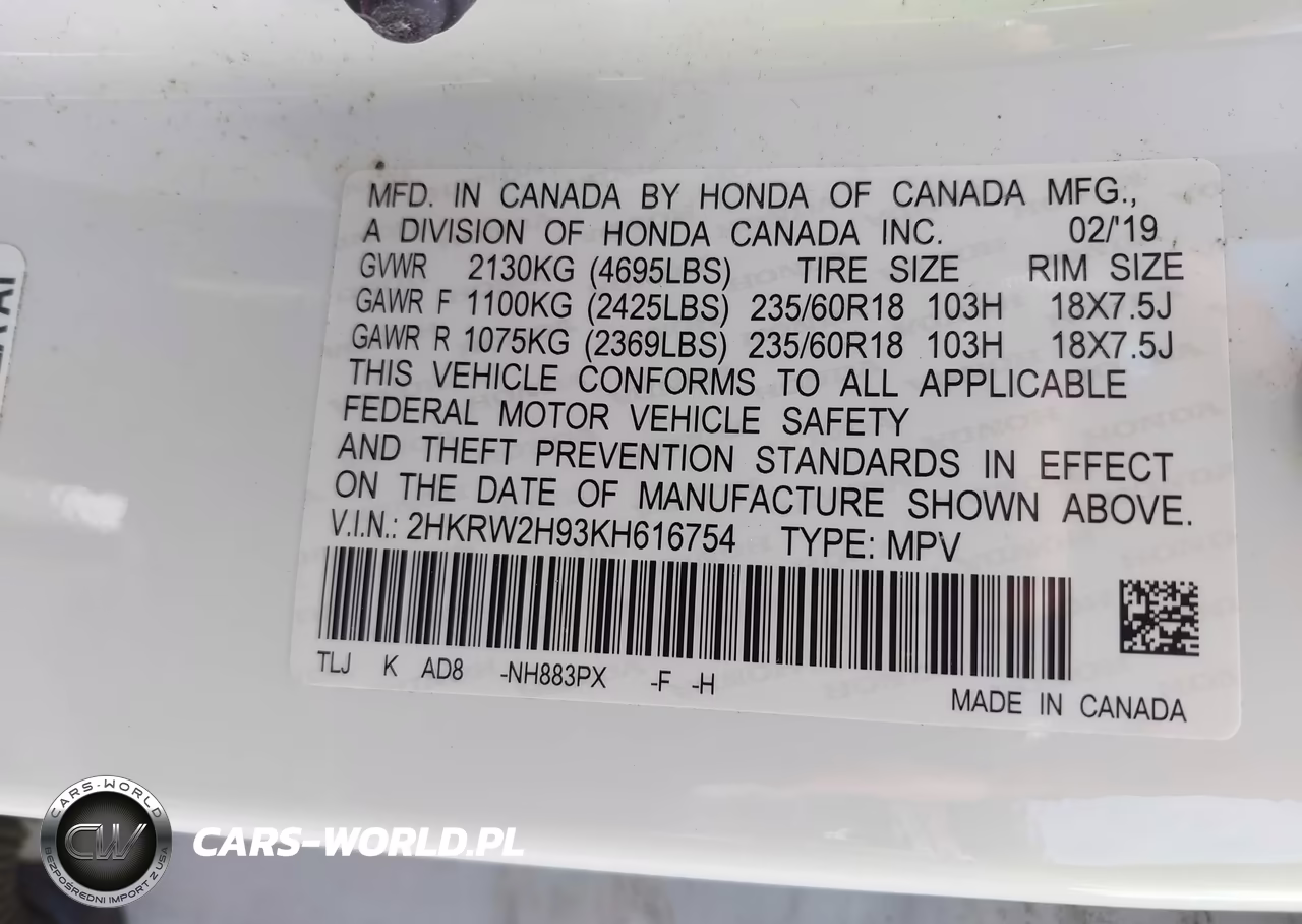 2019 Honda Cr-V Touring VIN:2HKRW2H93KH616754 - 9
