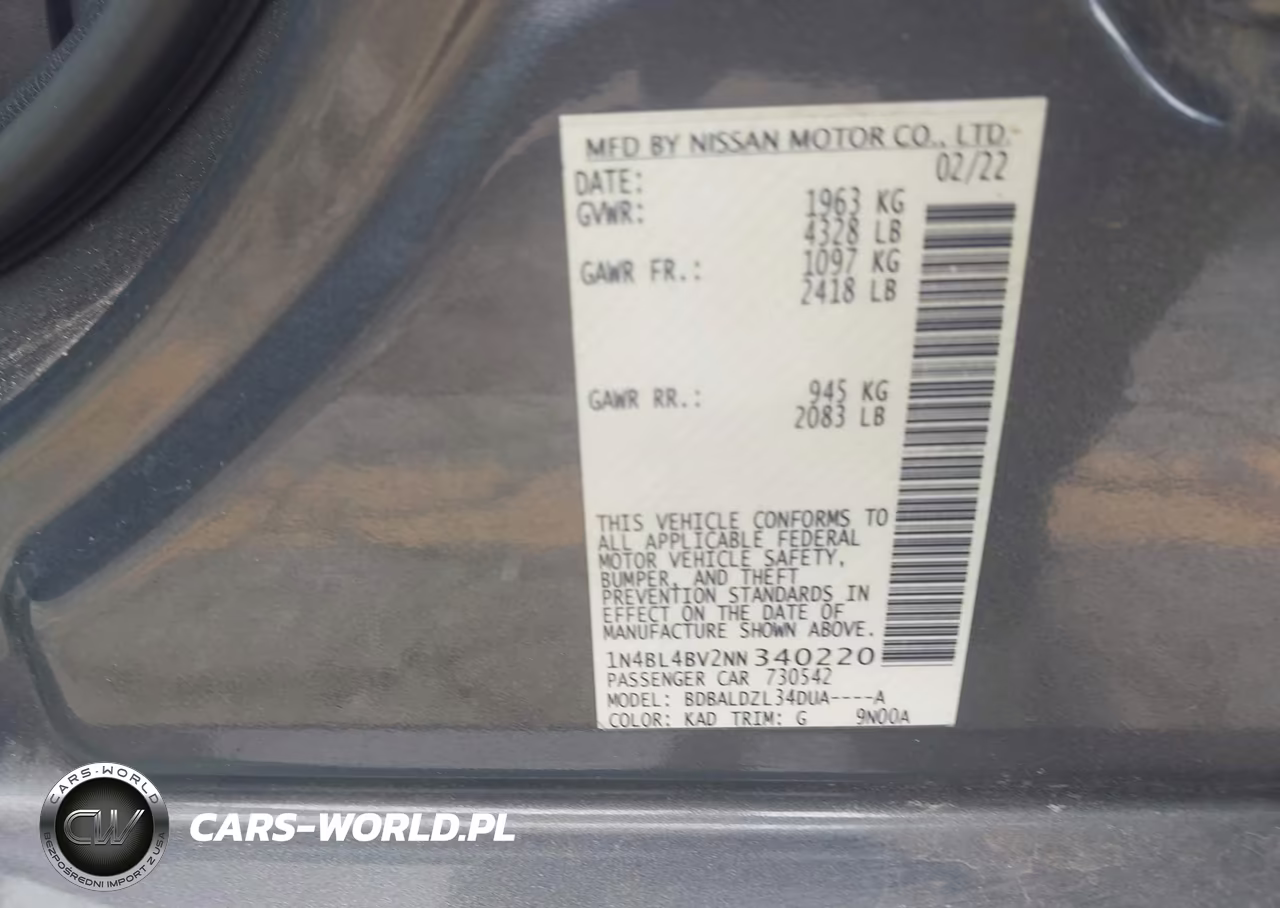 2022 Nissan Altima S Fwd VIN:1N4BL4BV2NN340220 - 9