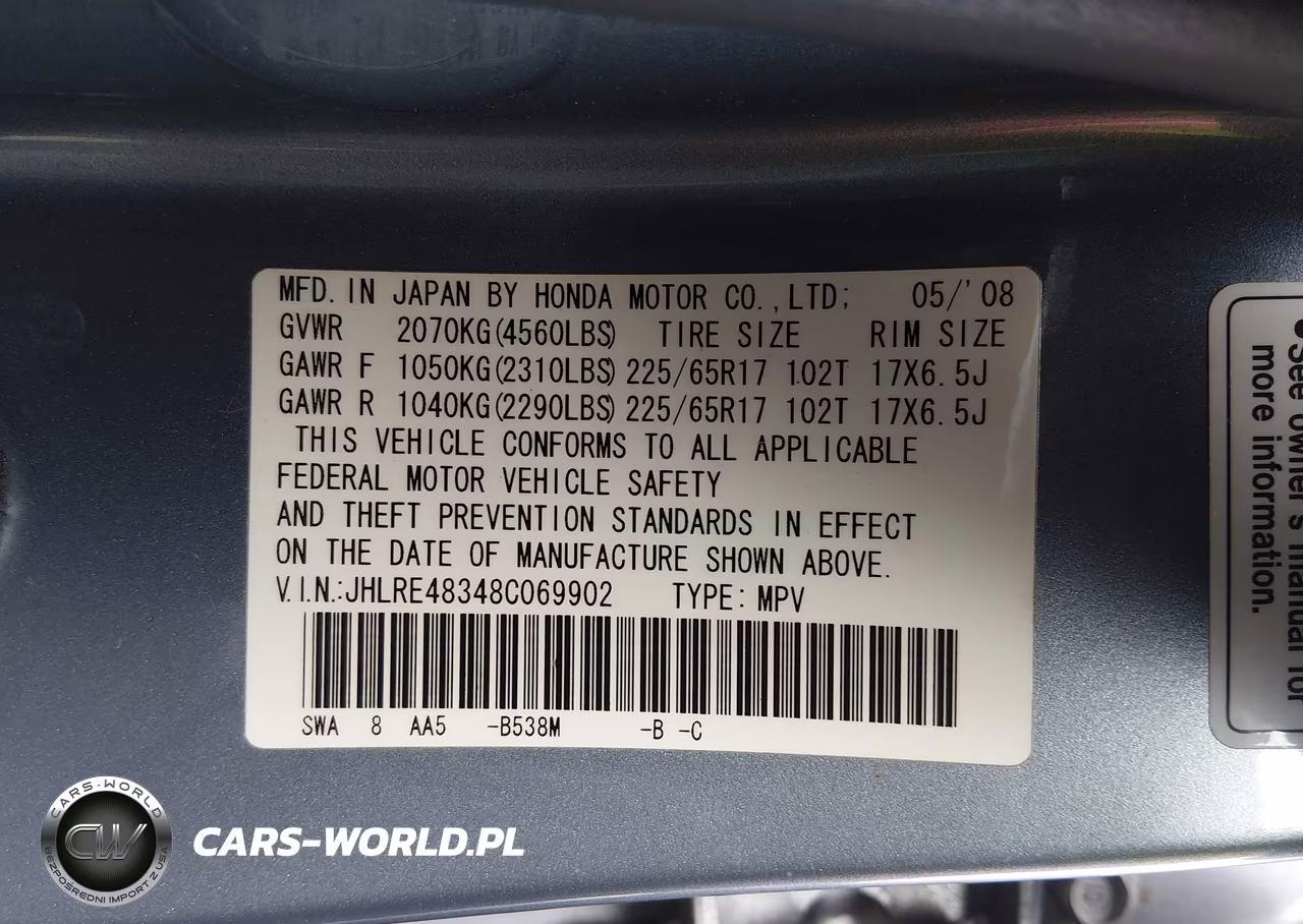 2008 Honda Cr-V Lx VIN:JHLRE48348C069902 - 9
