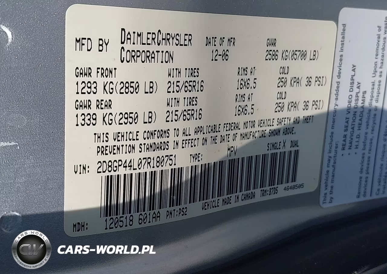 2007 Dodge Grand Caravan Sxt VIN:2D8GP44L07R180751 - 9