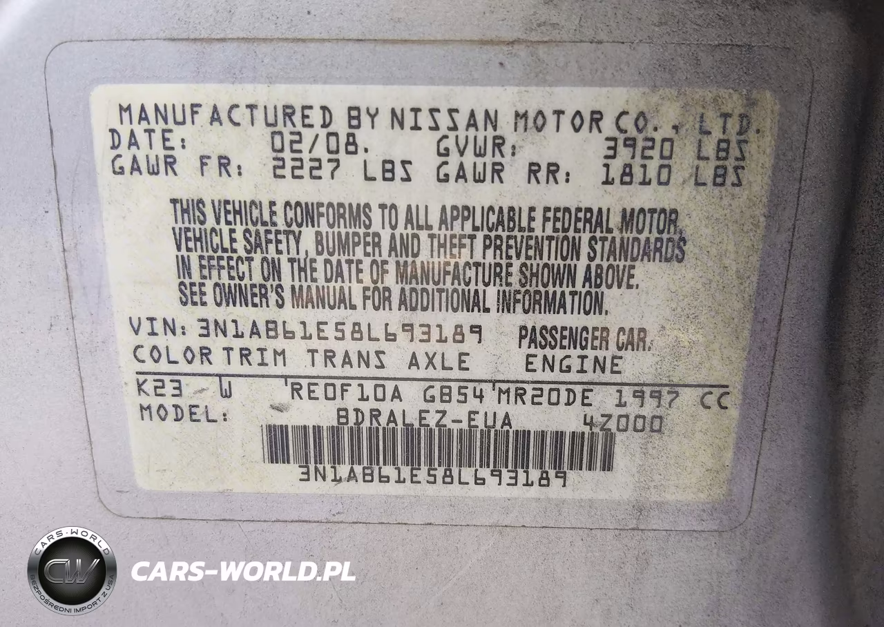 2008 Nissan Sentra 2.0S VIN:3N1AB61E58L693189 - 9