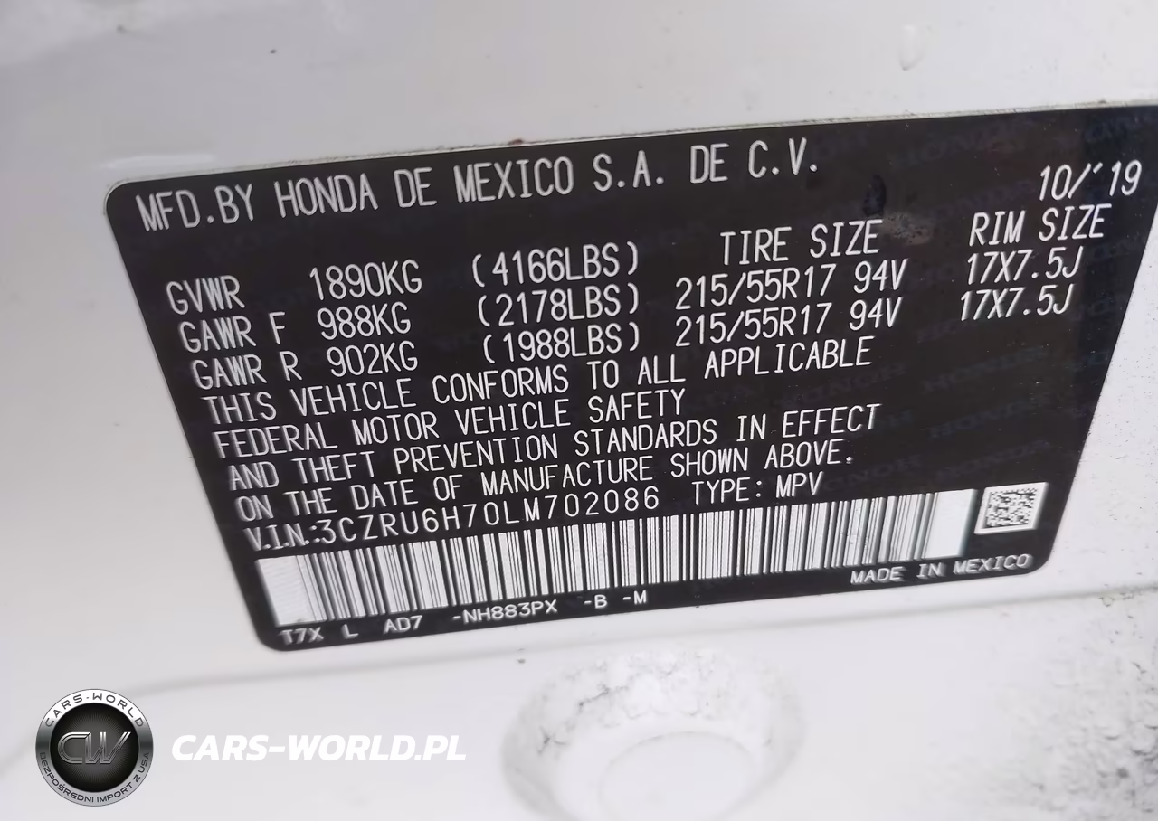 2020 Honda Hr-V Awd Ex-L VIN:3CZRU6H70LM702086 - 9