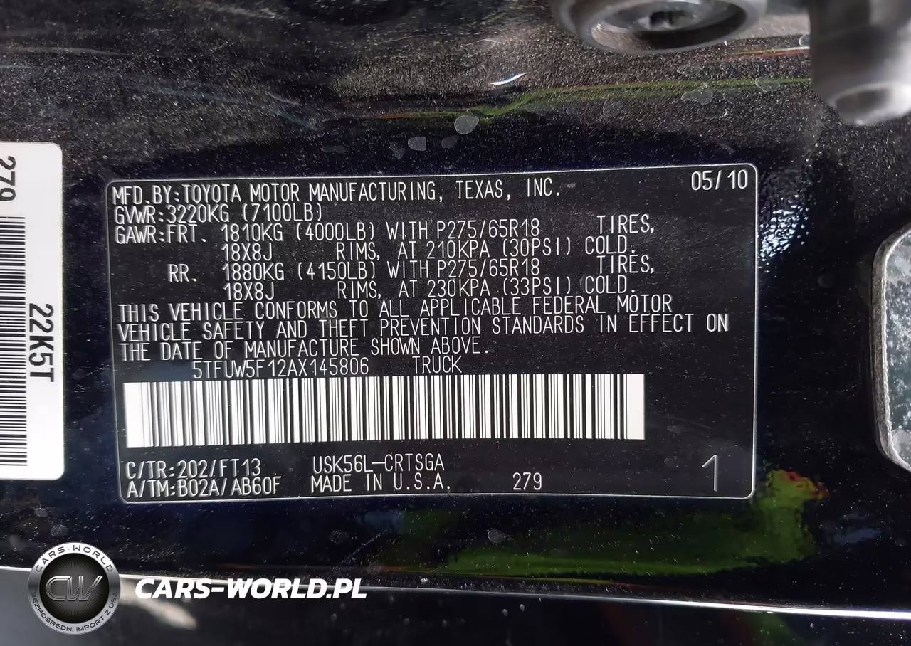 2010 Toyota Tundra Grade 5.7L V8 VIN:5TFUW5F12AX145806 - 9
