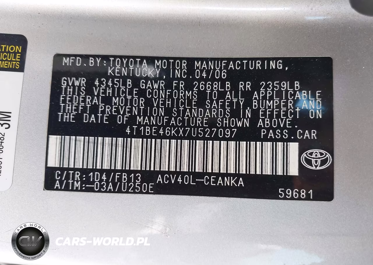 2007 Toyota Camry Le VIN:4T1BE46KX7U527097 - 9