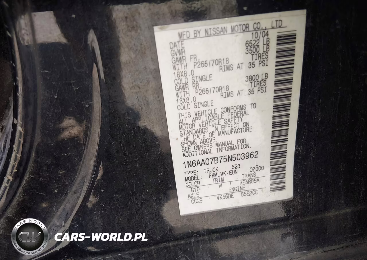 2005 Nissan Titan Le VIN:1N6AA07B75N503962 - 9