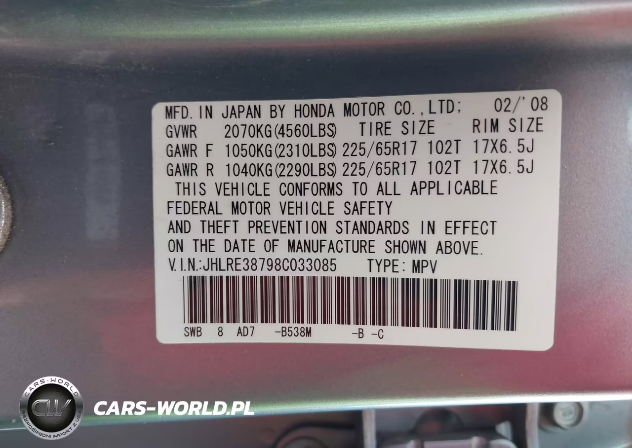 2008 Honda Cr-V Ex-L VIN:JHLRE38798C033085 - 9
