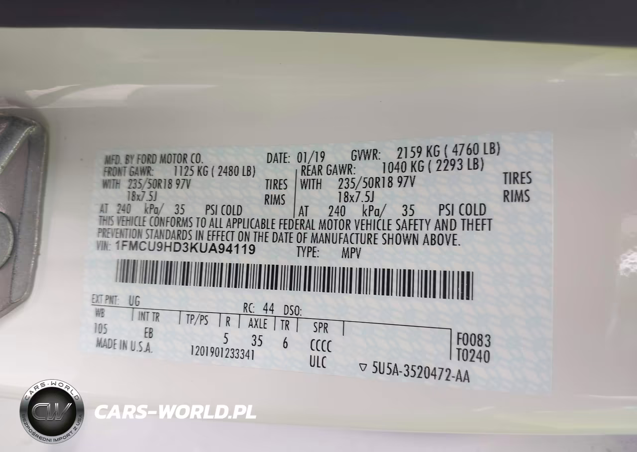 2019 Ford Escape Sel VIN:1FMCU9HD3KUA94119 - 9
