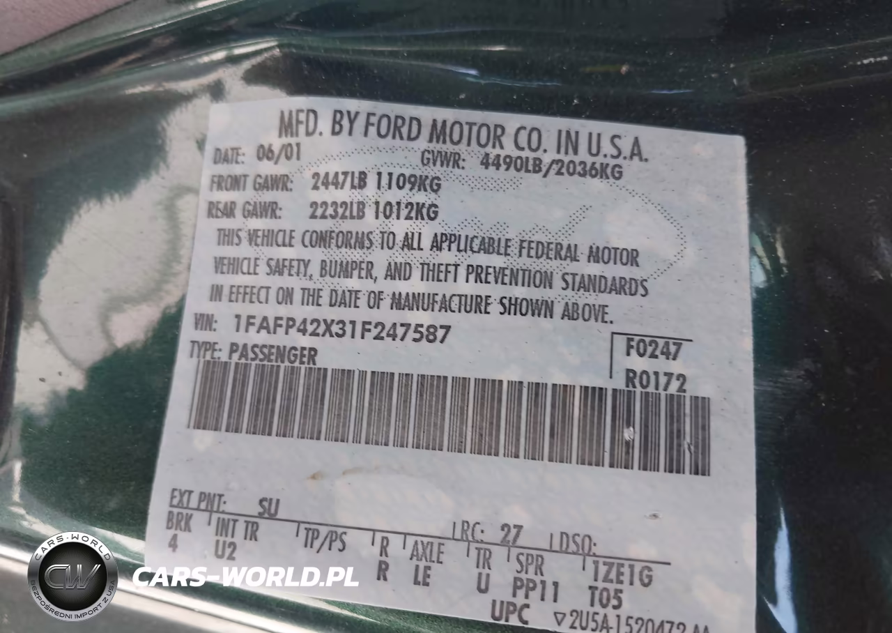 2001 Ford Mustang Gt VIN:1FAFP42X31F247587 - 9