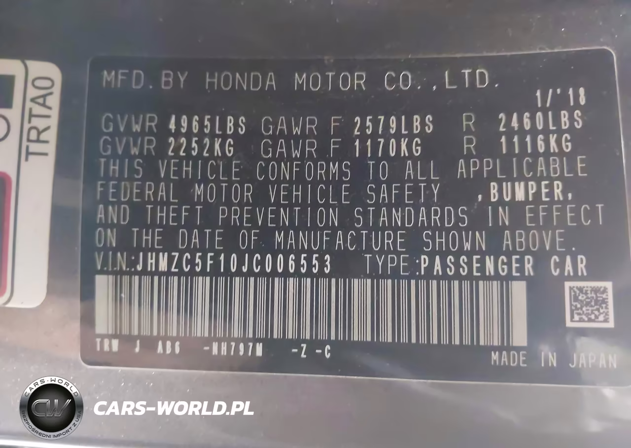 2018 Honda Clarity Plug-In Hybrid VIN:JHMZC5F10JC006553 - 9