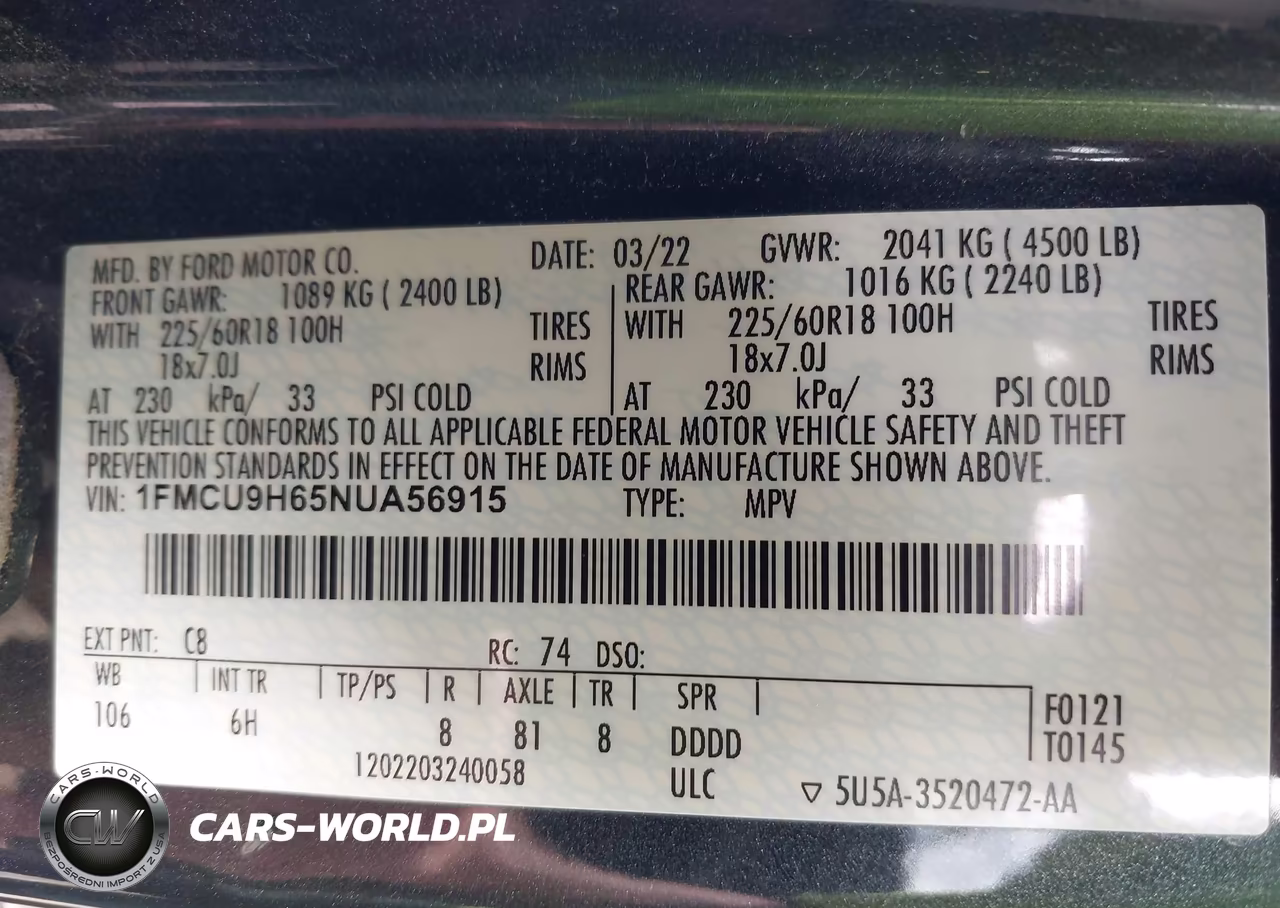 2022 Ford Escape Sel VIN:1FMCU9H65NUA56915 - 9
