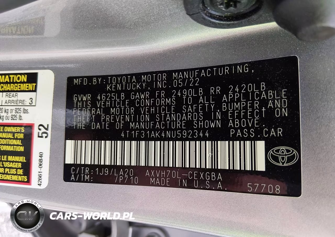 2022 Toyota Camry Xle Hybrid VIN:4T1F31AK4NU592344 - 9