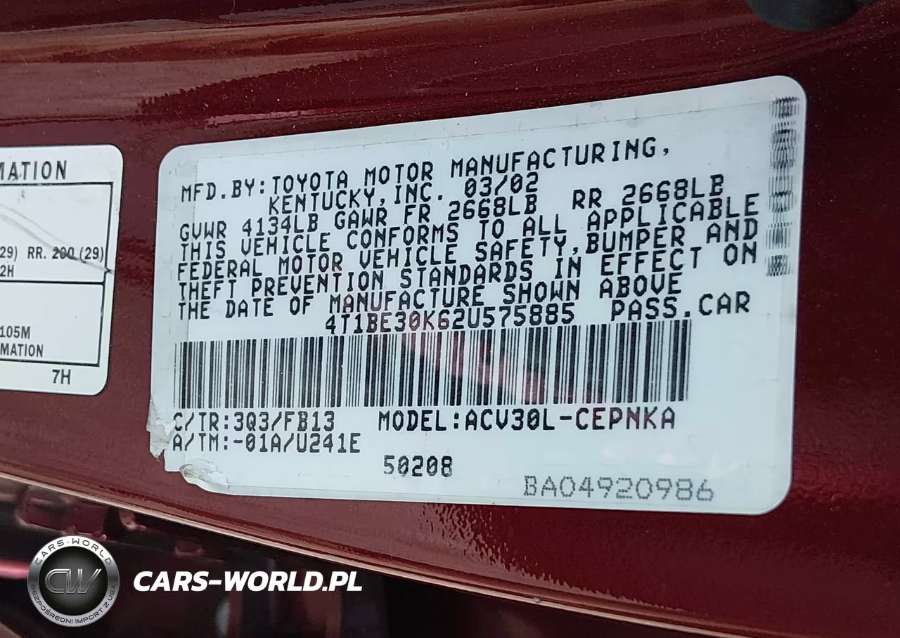 2002 Toyota Camry Le VIN:4T1BE30K62U575885 - 9