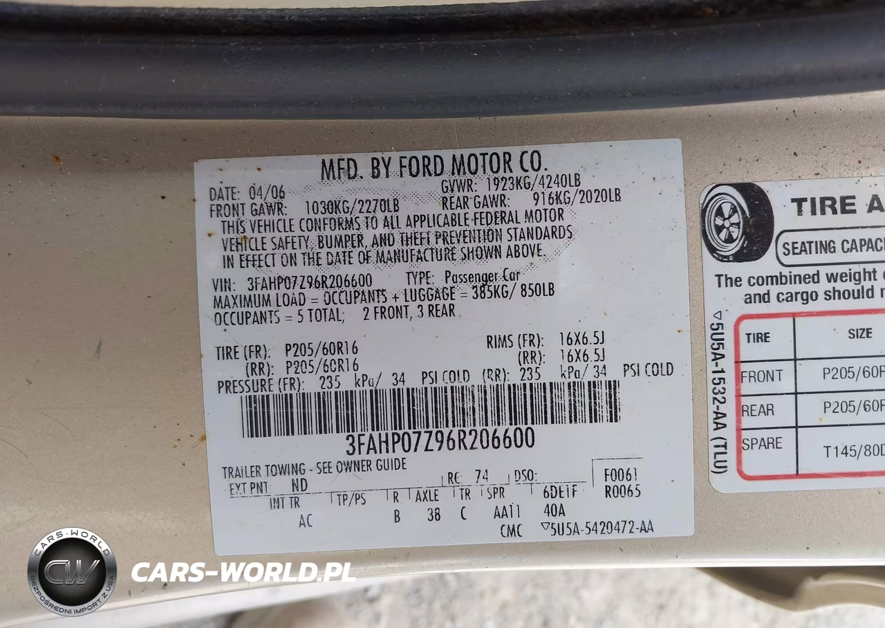2006 Ford Fusion Se VIN:3FAHP07Z96R206600 - 9