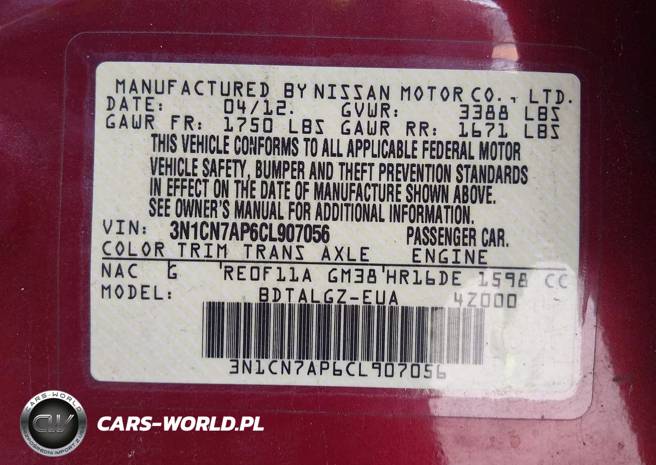2012 Nissan Versa 1.6 Sl VIN:3N1CN7AP6CL907056 - 9