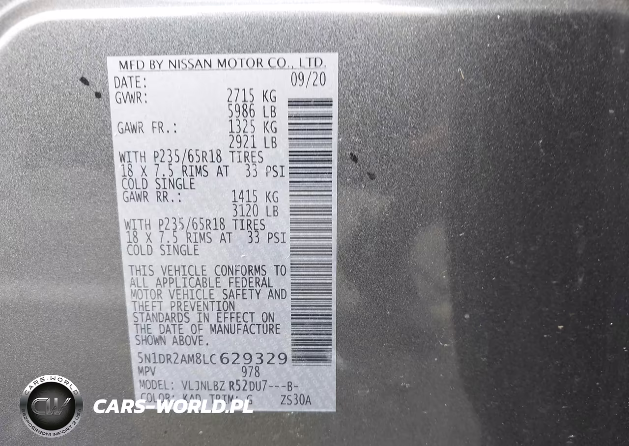 2020 Nissan Pathfinder S 4Wd VIN:5N1DR2AM8LC629329 - 9