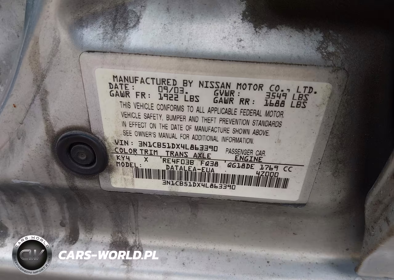 2004 Nissan Sentra 1.8S VIN:3N1CB51DX4L863390 - 9
