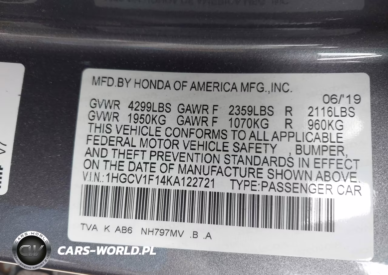 2019 Honda Accord Lx VIN:1HGCV1F14KA122721 - 9