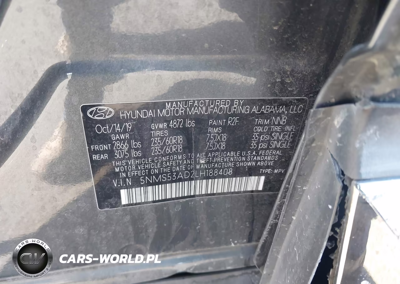 2020 Hyundai Santa Fe Limited VIN:5NMS53AD2LH188408 - 9