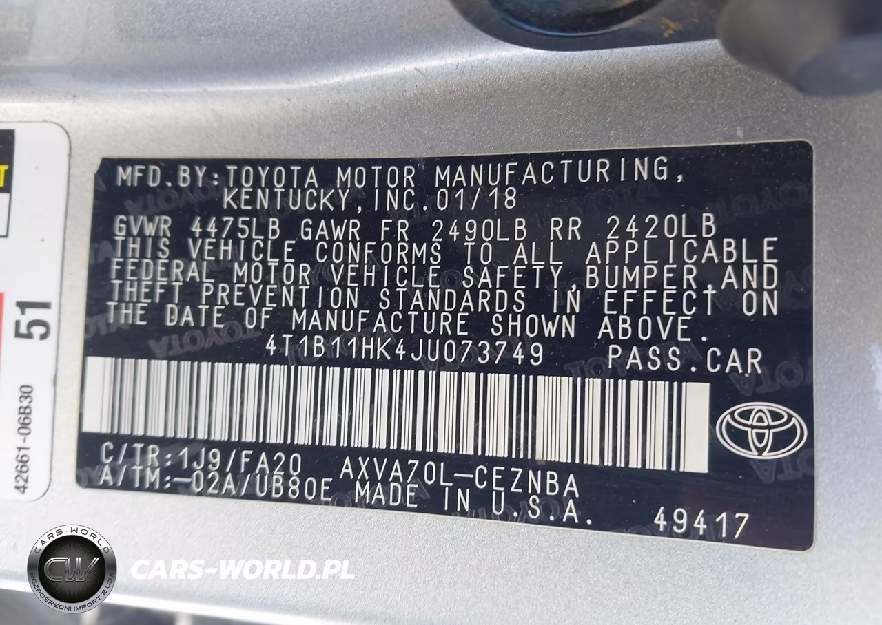 2018 Toyota Camry Le VIN:4T1B11HK4JU073749 - 9